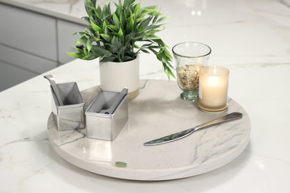 Grey Marble Lazy Susan Serving Tray – 16" Handcrafted Rotating Tray
