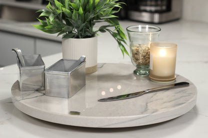 Grey Marble Lazy Susan Serving Tray – 16" Handcrafted Rotating Tray