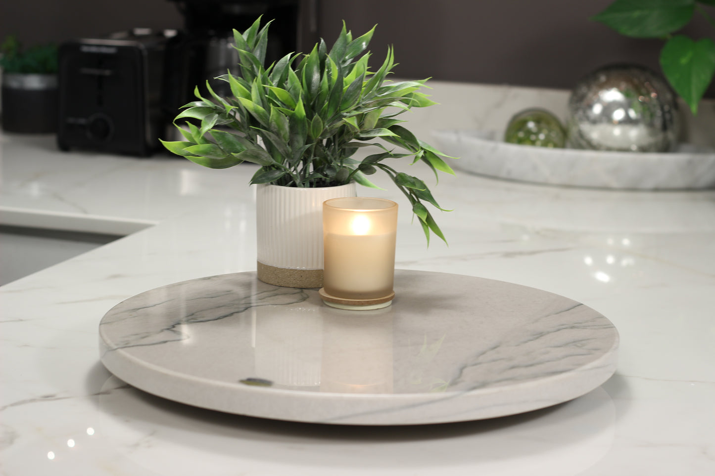 Grey Marble Lazy Susan Serving Tray – 16" Handcrafted Rotating Tray