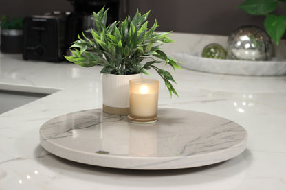 Grey Marble Lazy Susan Serving Tray – 16" Handcrafted Rotating Tray