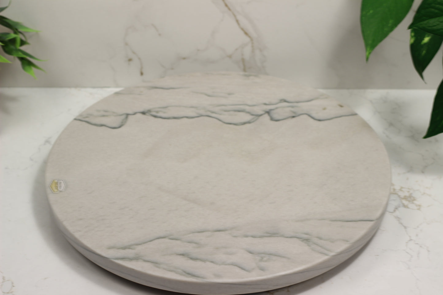 Grey Marble Lazy Susan Serving Tray – 16" Handcrafted Rotating Tray