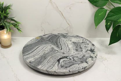 Black & White Marble Lazy Susan Serving Tray – 16" Handcrafted Rotating Tray