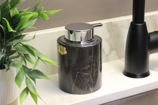 Black Marble & Silver Foaming Soap Dispenser – 10oz Pump Bottle