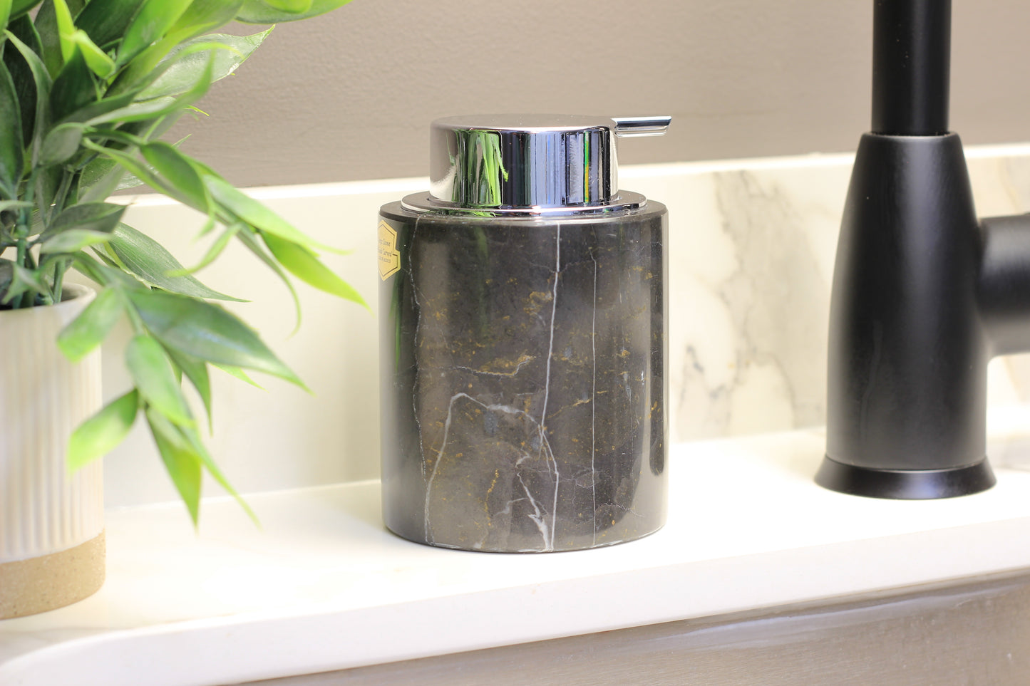 Black Marble & Silver Foaming Soap Dispenser – 10oz Pump Bottle