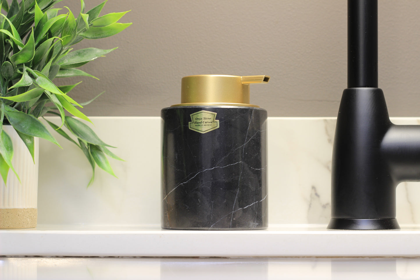 Black Marble & Gold Foaming Soap Dispenser – 10oz Pump Bottle