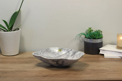 Grey Marble Centerpiece Bowl – 10" x 8" Handcrafted Decorative Accent