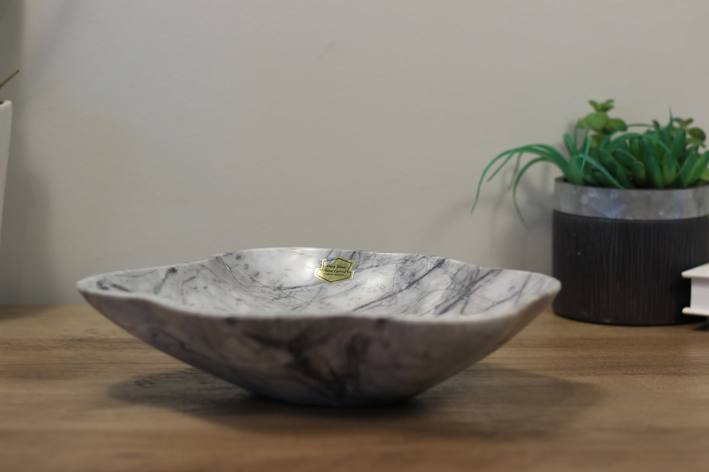 Grey Marble Centerpiece Bowl – 10" x 8" Handcrafted Decorative Accent