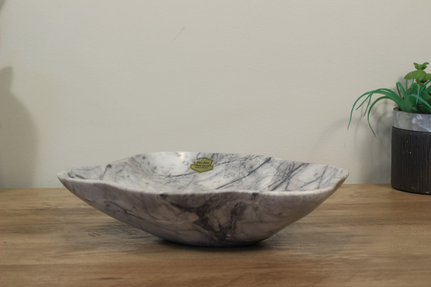Grey Marble Centerpiece Bowl – 10" x 8" Handcrafted Decorative Accent
