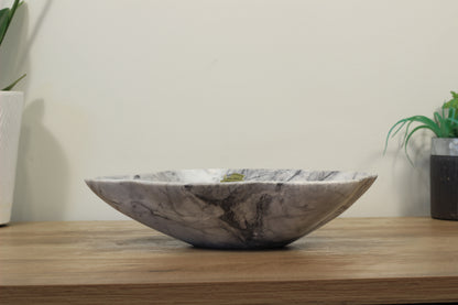 Grey Marble Centerpiece Bowl – 10" x 8" Handcrafted Decorative Accent