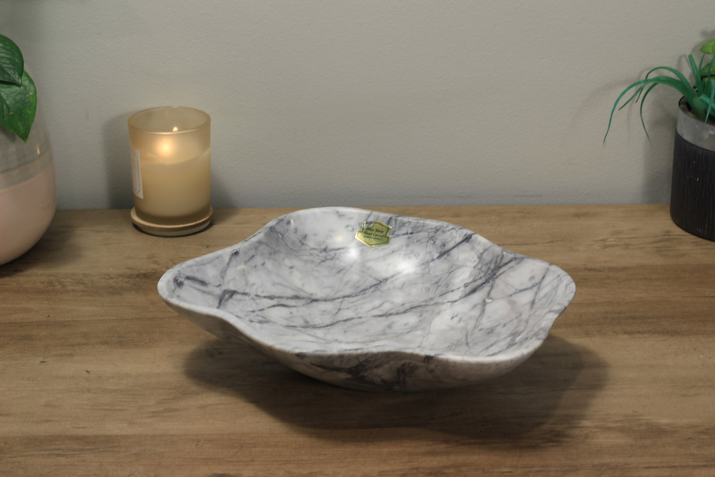 Grey Marble Centerpiece Bowl – 10" x 8" Handcrafted Decorative Accent