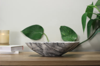 Grey Marble Centerpiece Bowl – 10" x 8" Handcrafted Decorative Accent