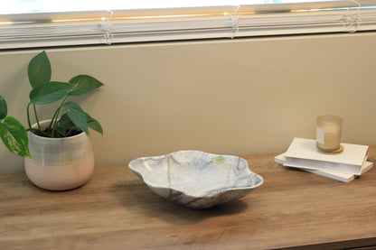 Grey Marble Centerpiece Bowl – 12" x 10" Handcrafted Decorative Accent