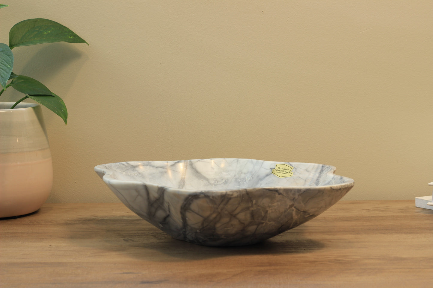 Grey Marble Centerpiece Bowl – 12" x 10" Handcrafted Decorative Accent