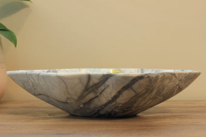 Grey Marble Centerpiece Bowl – 12" x 10" Handcrafted Decorative Accent