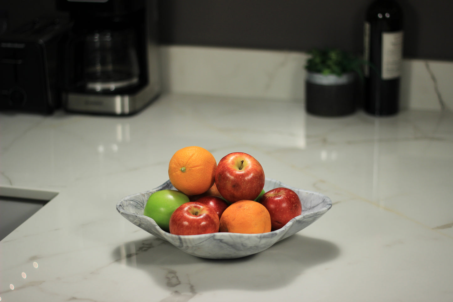 Grey Marble Centerpiece Bowl – 12" x 10" Handcrafted Decorative Accent