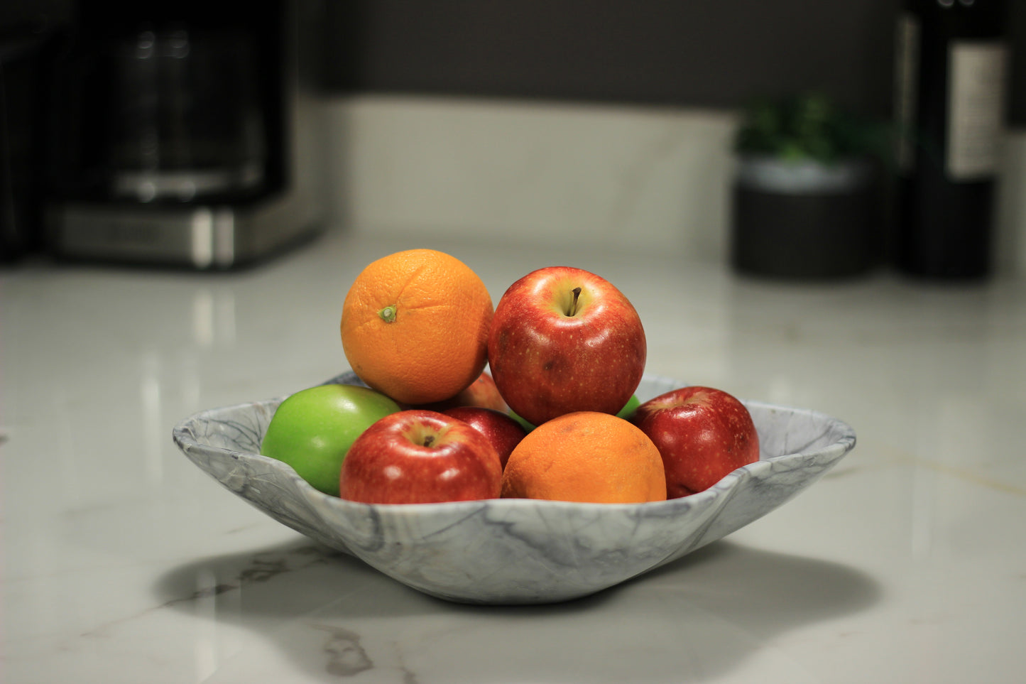 Grey Marble Centerpiece Bowl – 12" x 10" Handcrafted Decorative Accent