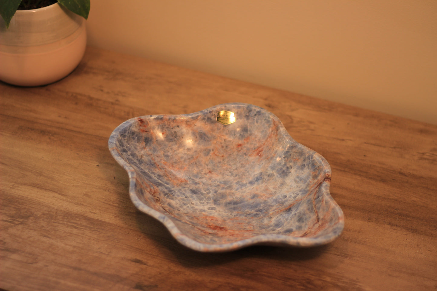 Blue & Red Onyx Centerpiece Bowl – 13" x 10" Handcrafted Decorative Accent