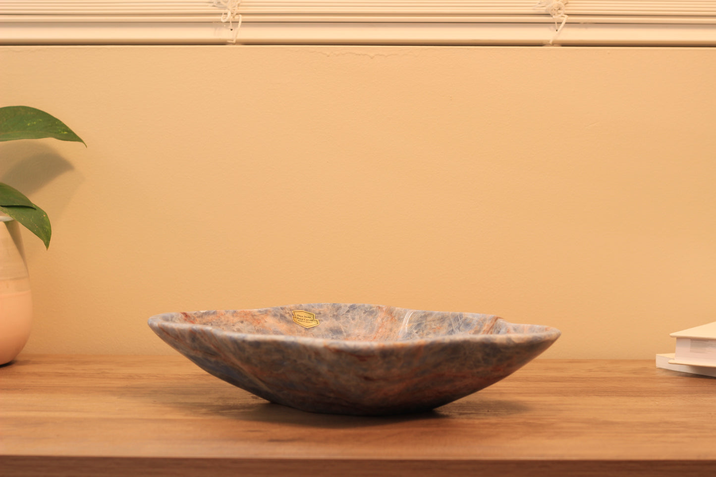 Blue & Red Onyx Centerpiece Bowl – 13" x 10" Handcrafted Decorative Accent