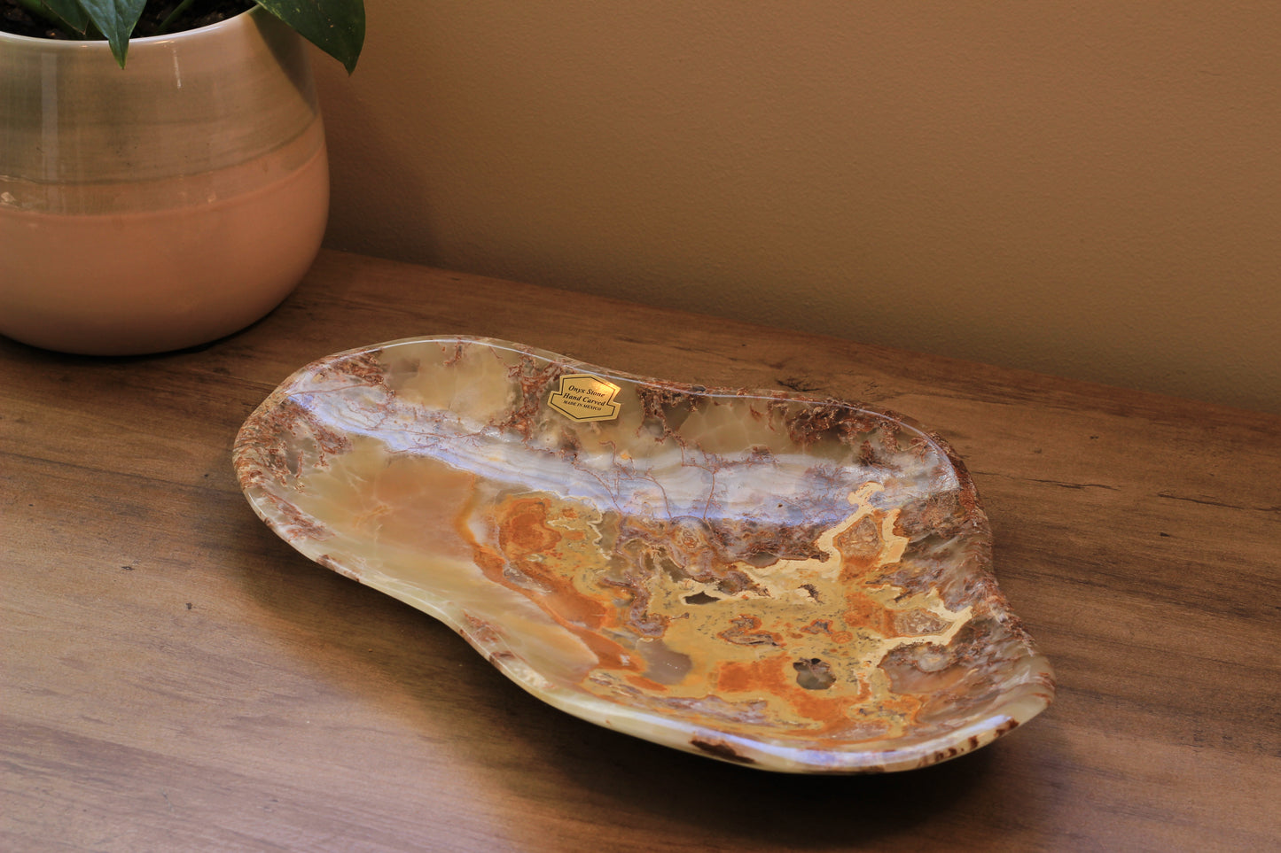 Green Onyx Accent Centerpiece – 13" x 8" Handcrafted Decorative Piece