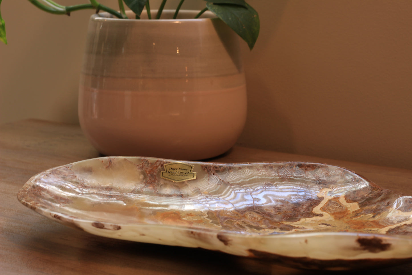 Green Onyx Accent Centerpiece – 13" x 8" Handcrafted Decorative Piece
