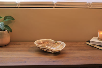 Beige Onyx Accent Centerpiece Bowl – 10" x 7" Handcrafted Decorative Piece