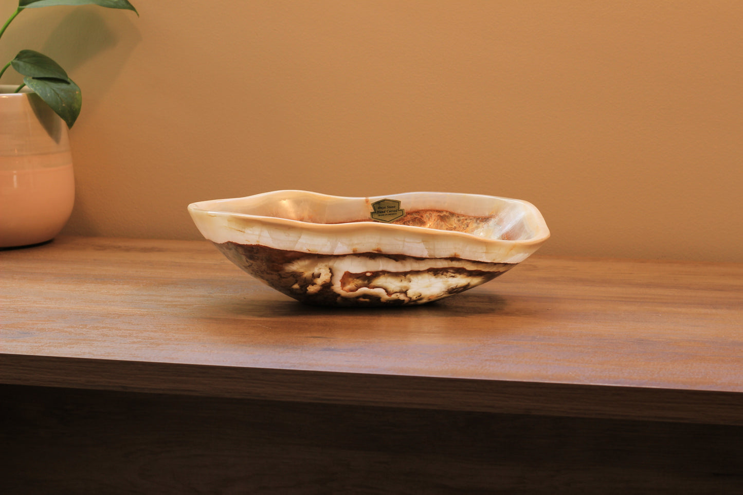 Beige Onyx Accent Centerpiece Bowl – 10" x 7" Handcrafted Decorative Piece