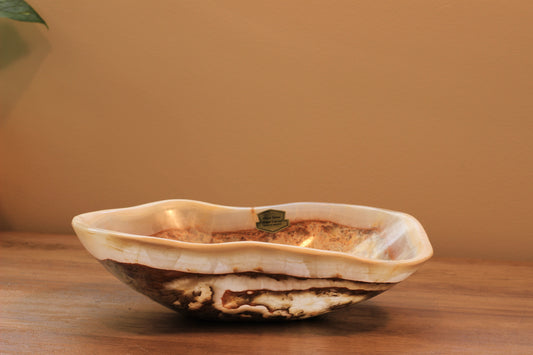 Beige Onyx Accent Centerpiece Bowl – 10" x 7" Handcrafted Decorative Piece