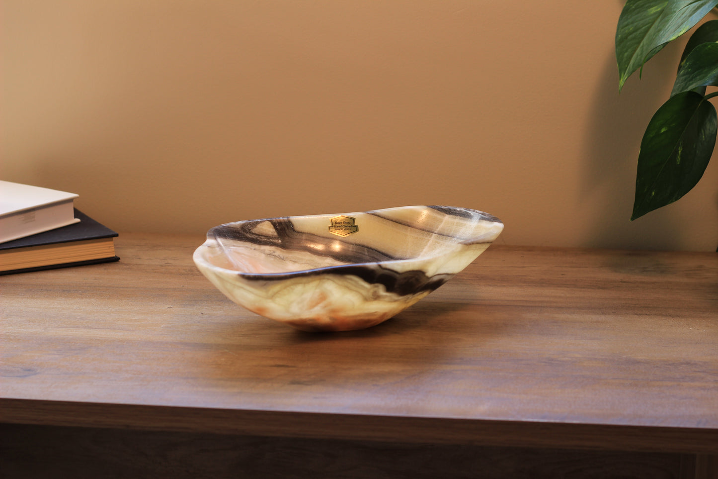 Yellow Onyx Accent Centerpiece Bowl – 11" x 8" Handcrafted Decorative Piece