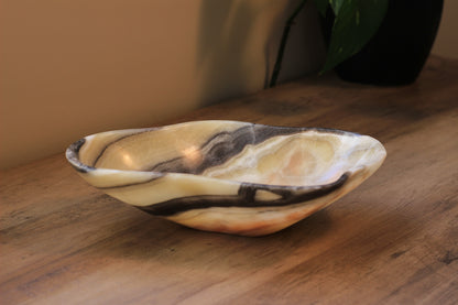 Yellow Onyx Accent Centerpiece Bowl – 11" x 8" Handcrafted Decorative Piece