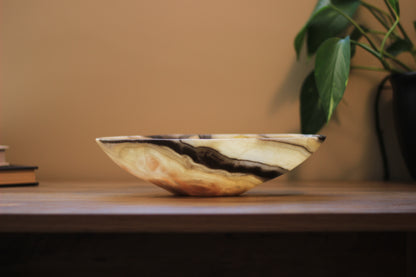 Yellow Onyx Accent Centerpiece Bowl – 11" x 8" Handcrafted Decorative Piece