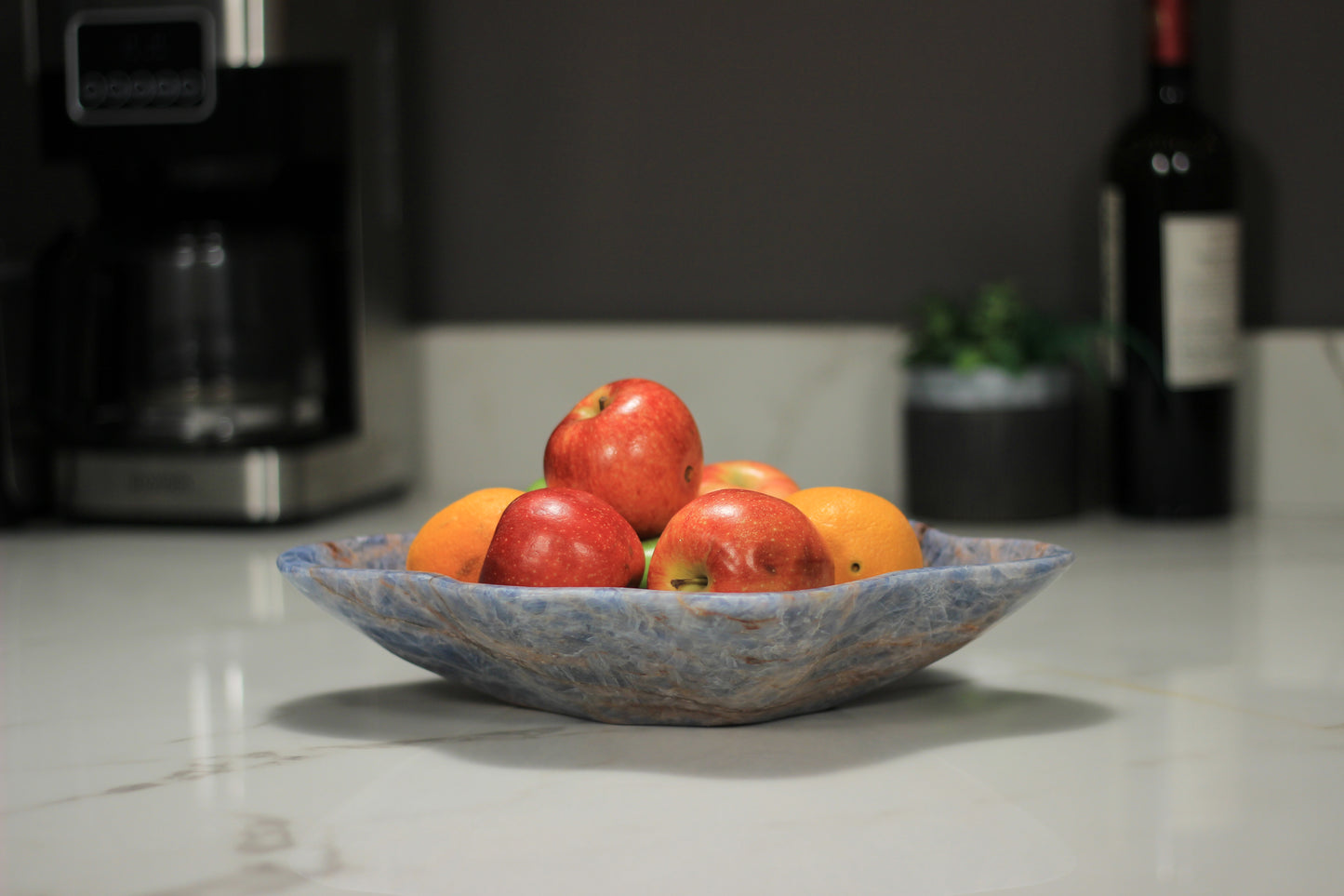 Blue & Red Onyx Centerpiece Bowl – 13" x 10" Handcrafted Decorative Accent