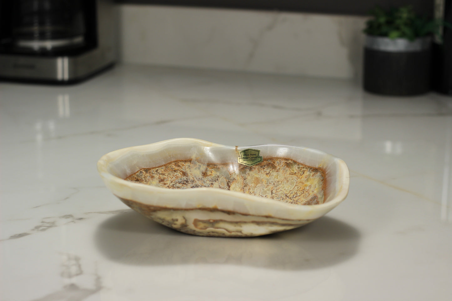 Beige Onyx Accent Centerpiece Bowl – 10" x 7" Handcrafted Decorative Piece