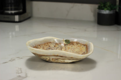 Beige Onyx Accent Centerpiece Bowl – 10" x 7" Handcrafted Decorative Piece