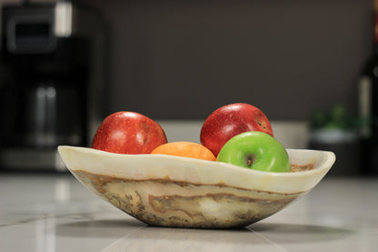 Beige Onyx Accent Centerpiece Bowl – 10" x 7" Handcrafted Decorative Piece
