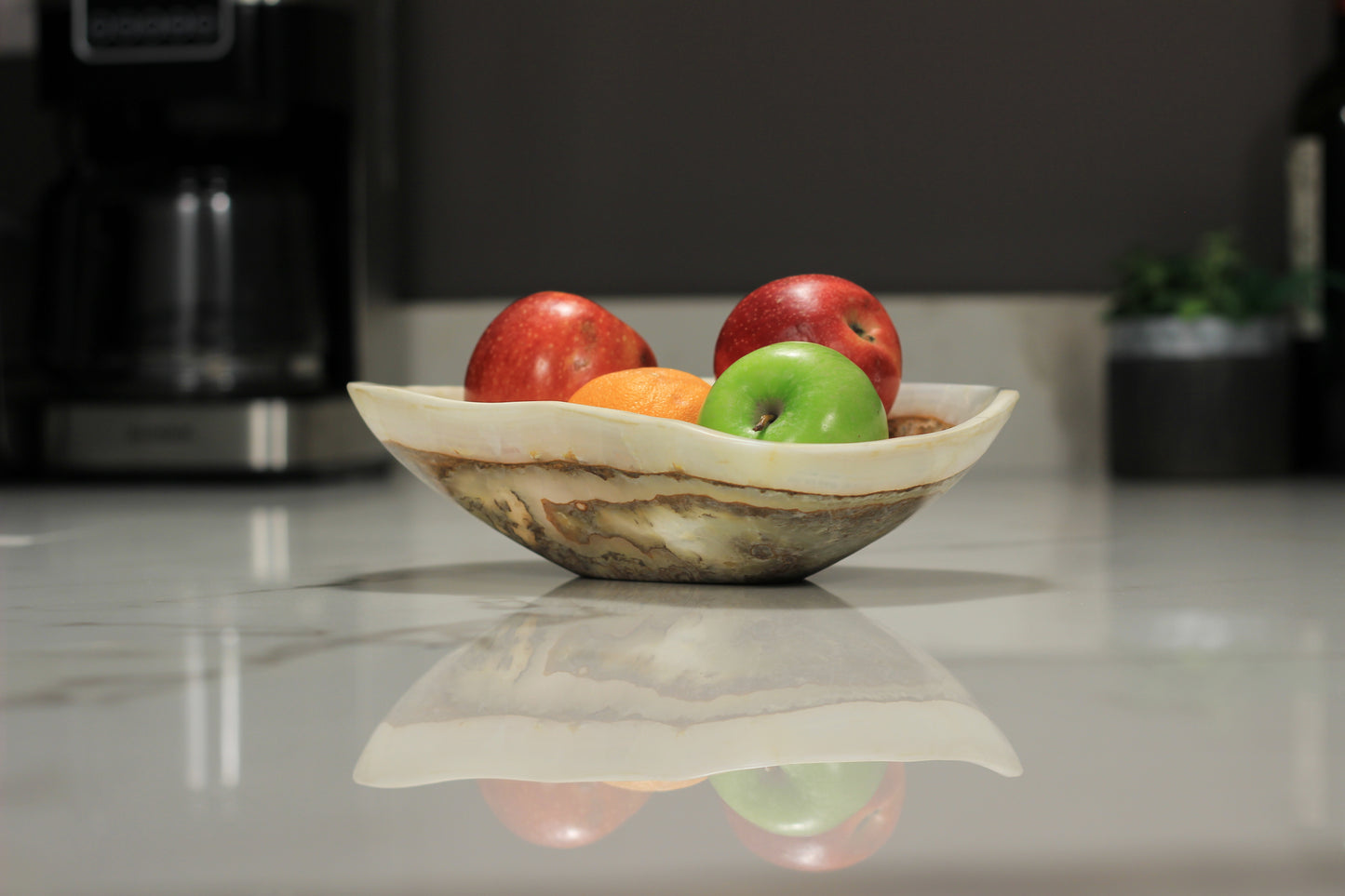 Beige Onyx Accent Centerpiece Bowl – 10" x 7" Handcrafted Decorative Piece