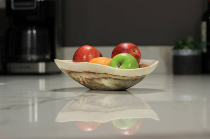 Beige Onyx Accent Centerpiece Bowl – 10" x 7" Handcrafted Decorative Piece