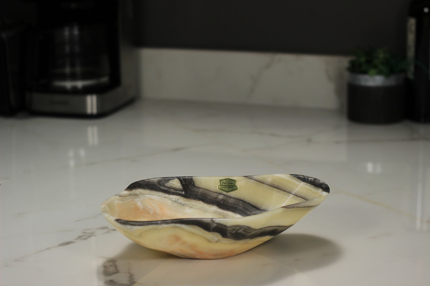 Yellow Onyx Accent Centerpiece Bowl – 11" x 8" Handcrafted Decorative Piece