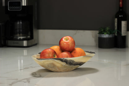 Yellow Onyx Accent Centerpiece Bowl – 11" x 8" Handcrafted Decorative Piece