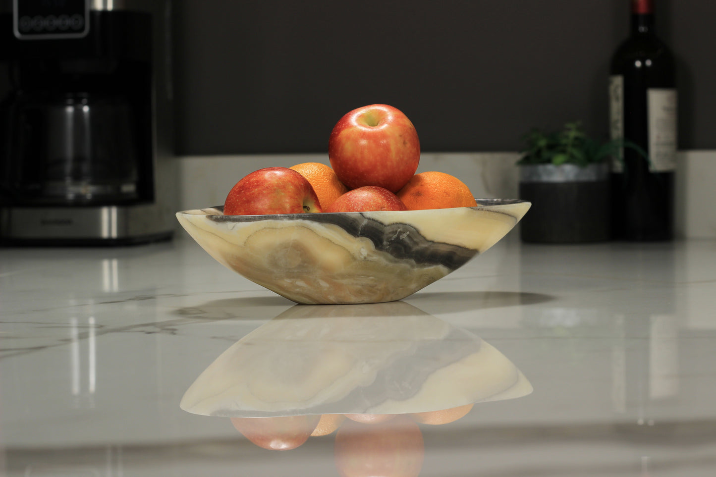 Yellow Onyx Accent Centerpiece Bowl – 11" x 8" Handcrafted Decorative Piece