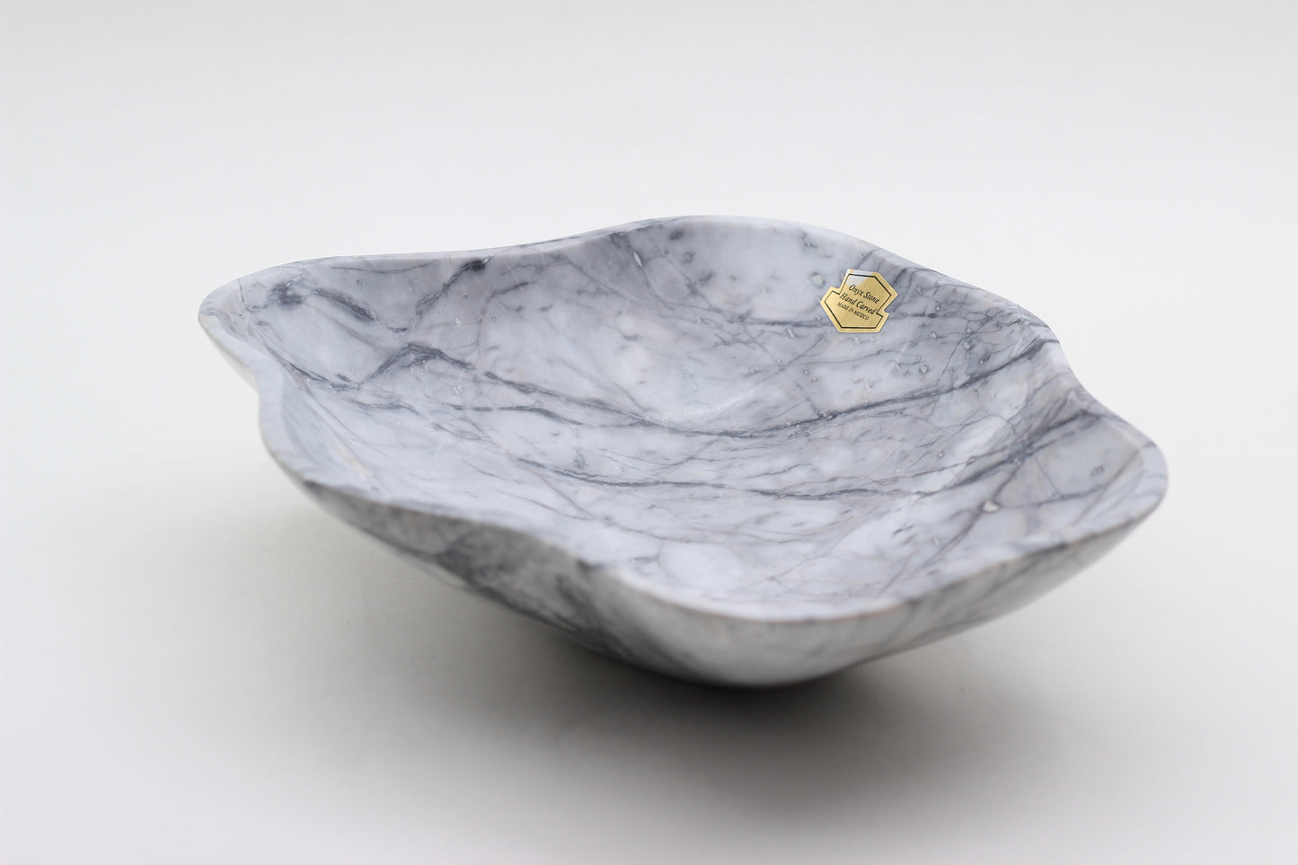 Grey Marble Centerpiece Bowl – 10" x 8" Handcrafted Decorative Accent