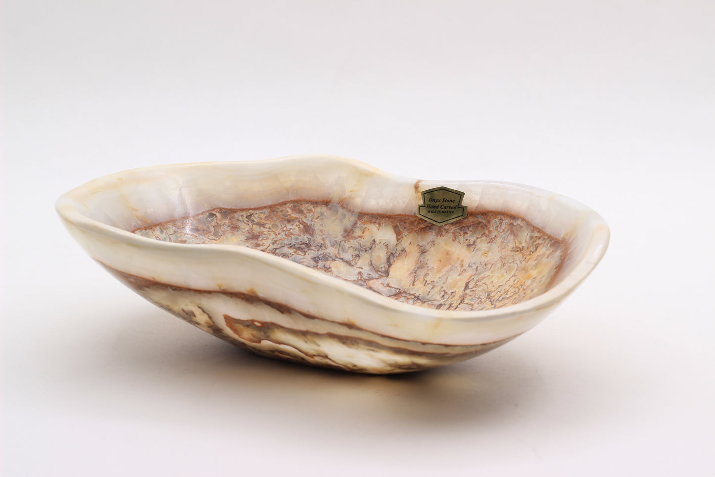 Beige Onyx Accent Centerpiece Bowl – 10" x 7" Handcrafted Decorative Piece