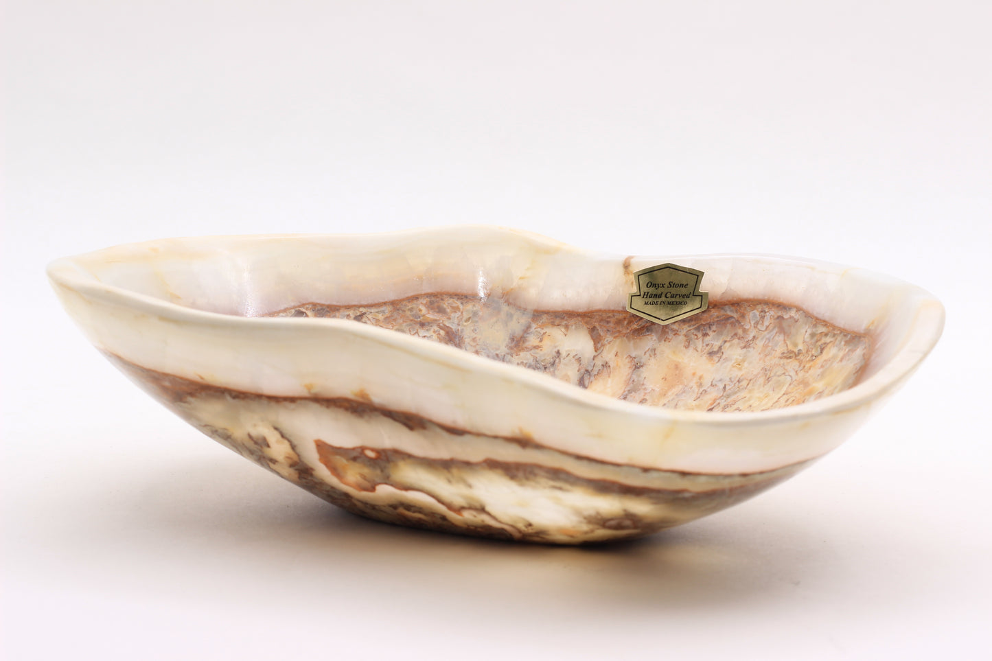 Beige Onyx Accent Centerpiece Bowl – 10" x 7" Handcrafted Decorative Piece