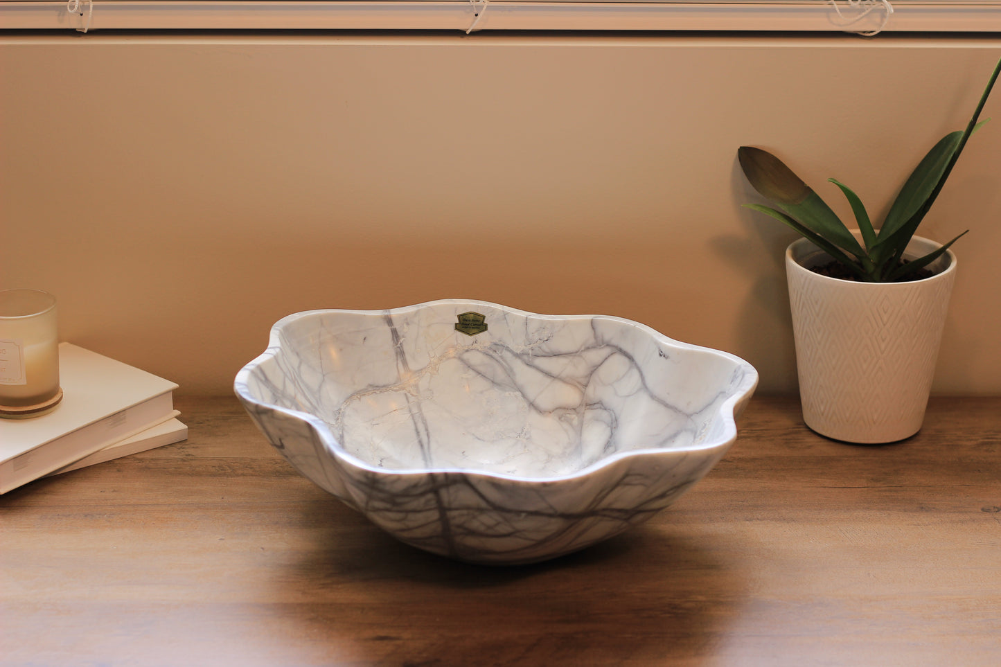 Grey Marble Centerpiece Bowl – 15" x 12" Handcrafted Statement Piece
