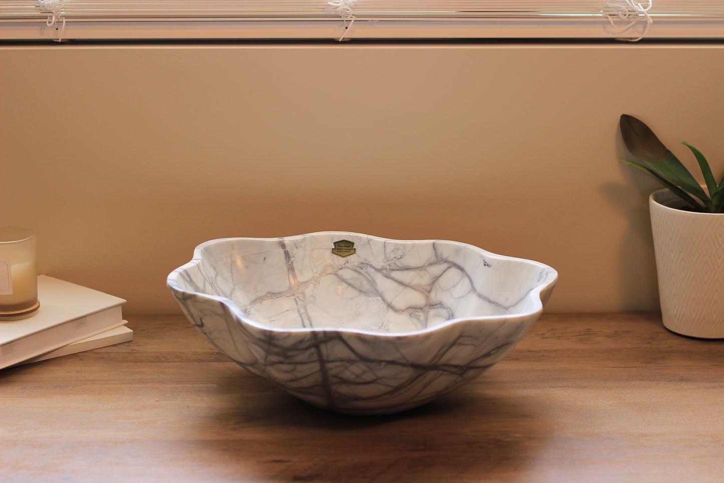 Grey Marble Centerpiece Bowl – 15" x 12" Handcrafted Statement Piece