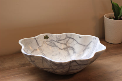 Grey Marble Centerpiece Bowl – 15" x 12" Handcrafted Statement Piece