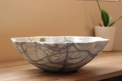 Grey Marble Centerpiece Bowl – 15" x 12" Handcrafted Statement Piece