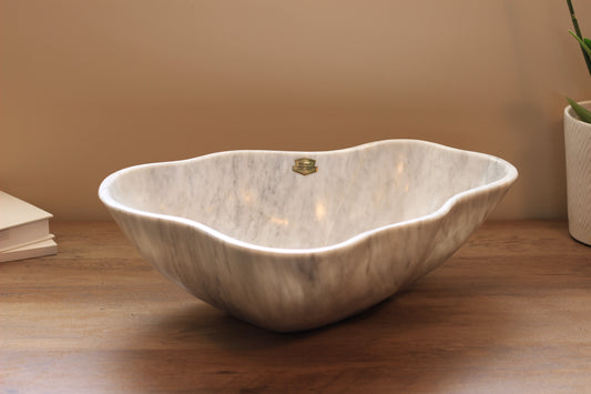 Grey Marble Centerpiece Bowl – 16" x 12" Handcrafted Statement Piece