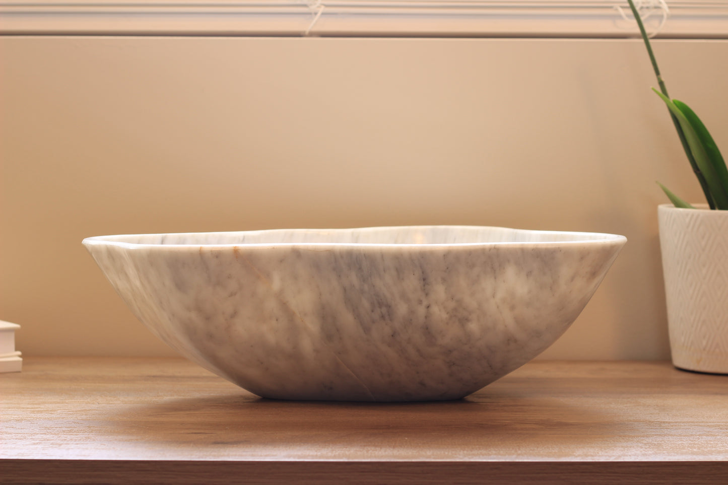 Grey Marble Centerpiece Bowl – 16" x 12" Handcrafted Statement Piece