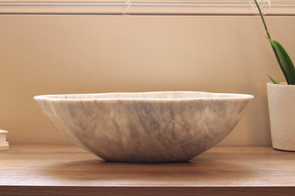 Grey Marble Centerpiece Bowl – 16" x 12" Handcrafted Statement Piece