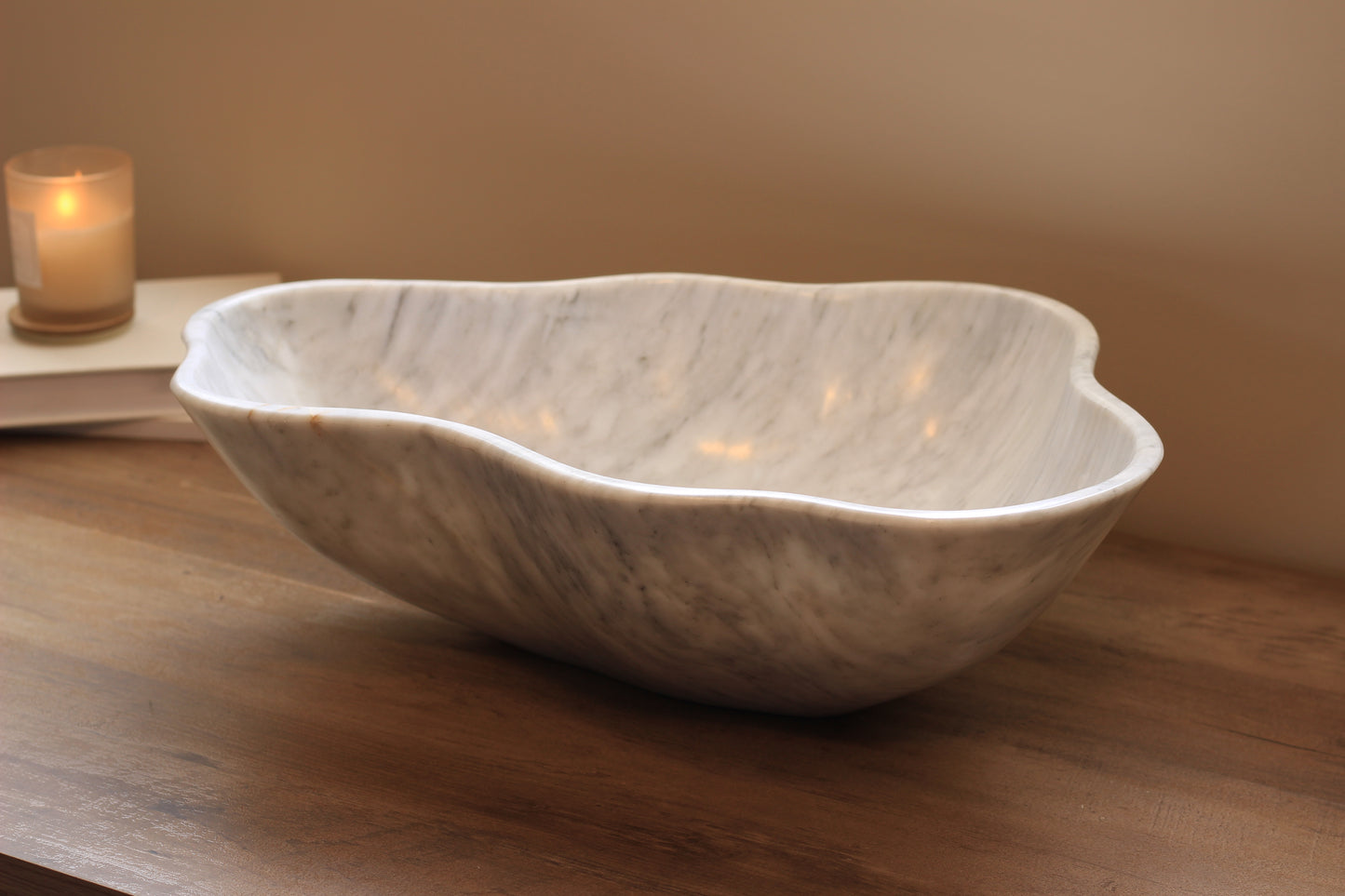 Grey Marble Centerpiece Bowl – 16" x 12" Handcrafted Statement Piece
